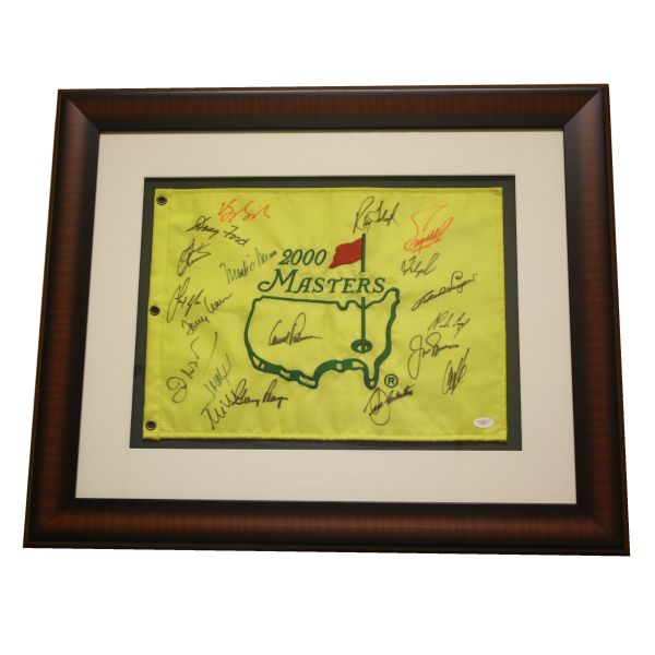 Masters Champs Flag W/Seve, Arnie, Jack & Gary (19 signatures) - James Spence Cert# X05997