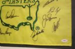 Masters Champs Flag W/Seve, Arnie, Jack & Gary (19 signatures) - James Spence Cert# X05997