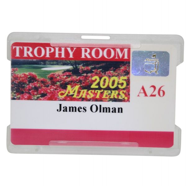 2005 Masters Trophy Room Badge - James Olman - Tiger Win - Jacks Last Masters  