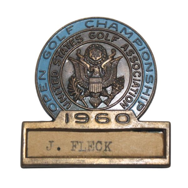 Jack Flecks 1960 US Open Contestants Badge - Tied For 3rd Behind Palmer & Nicklaus 
