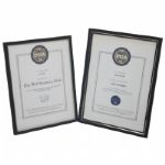  Jack Flecks Framed 1994 PGA Lifetime Member & 1997 PGA Half Century Club Awards