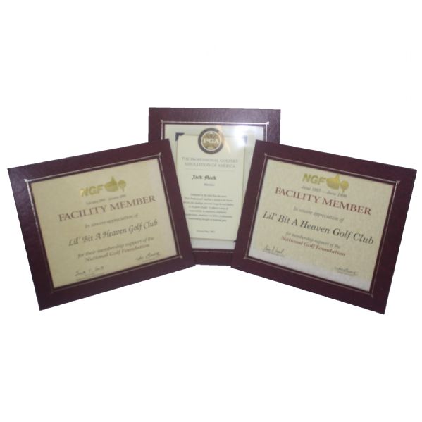 Jack Fleck PGA Member Certificate, and Two National Golf Foundation Facility Member Certs 