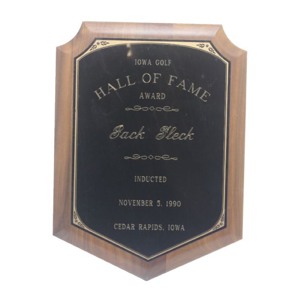 Jack Flecks 1990 Iowa Golf Hall of Fame Induction Plaque-Only Major Winner