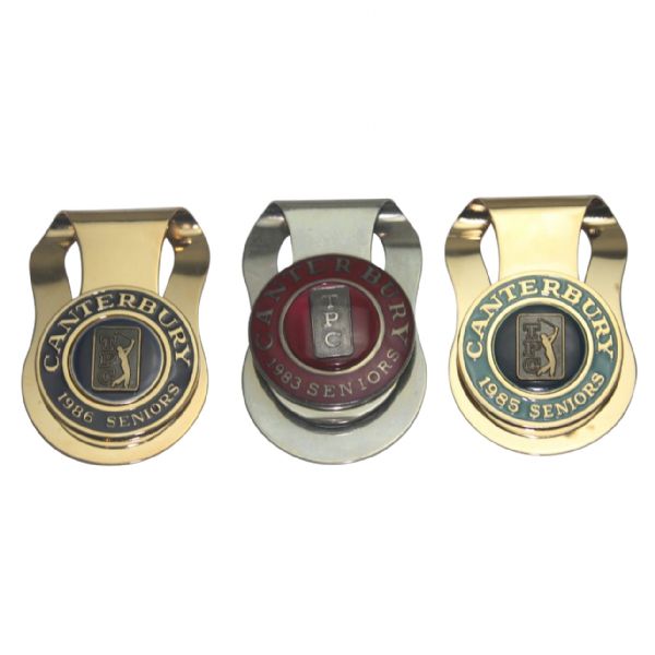 Jack Fleck Lot of Three Canterbury Senior Champ. Money Clips - 1983, 1985, and 1986