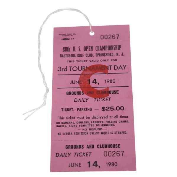 1980 US Open 3rd Round Full Ticket - Baltusrol - Nicklaus Victory