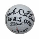 Jack Fleck Signed Golf Ball with US Open Inscription JSA COA