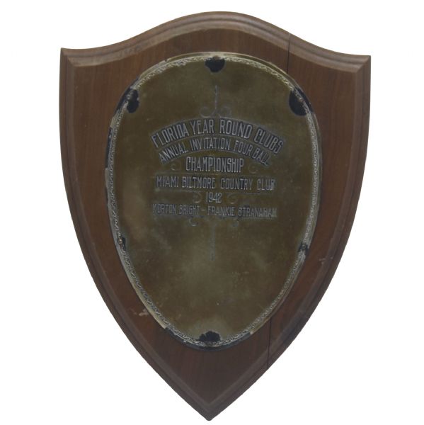1942 Florida Year Round Clubs Annual 4 Ball Plaque - Frankie Stranahan