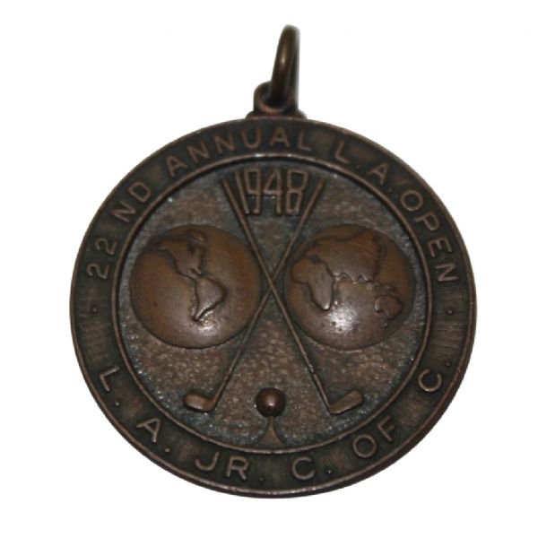 Jack Flecks 1948 Los Angeles Open Contestant Pin- Ben Hogan win at "Hogans Alley" 