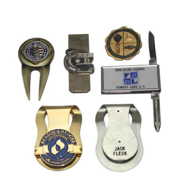Jack Fleck Lot-Four Money Clips, One Divot Tool, One Pin