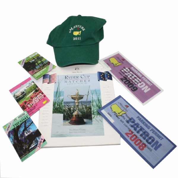 Lot Masters Items-Tickets 04-06, 2011 Caddy hat, 2 Prk. Pass & 91 Ryder Cup Prog.