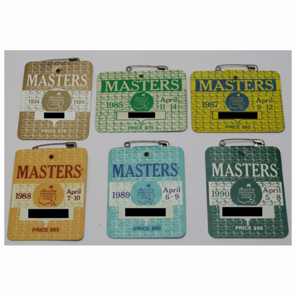 Lot of Six Masters Badges: 84 85 87 88 89 90