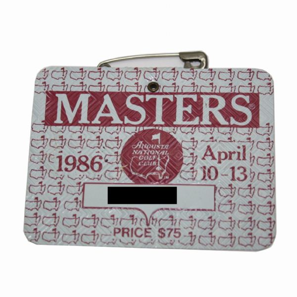 1986 Masters Badge - Nicklaus 6th and Final Masters Victory