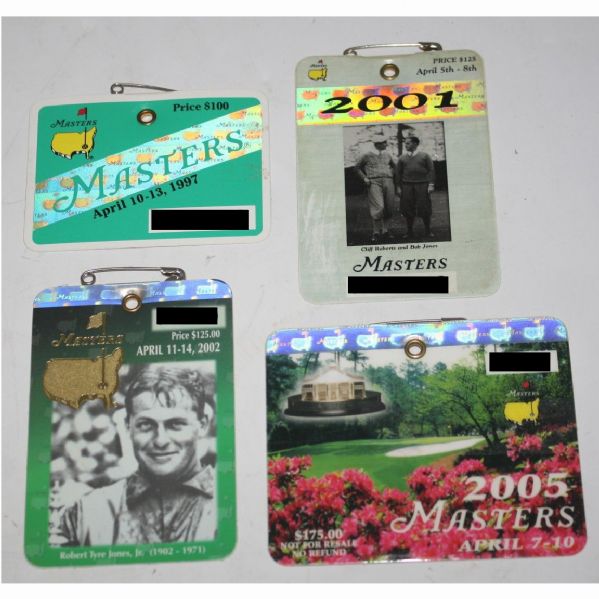 Lot of Tiger Woods Masters Victory Years Badges- 1997, 2001, 2002, and 2005