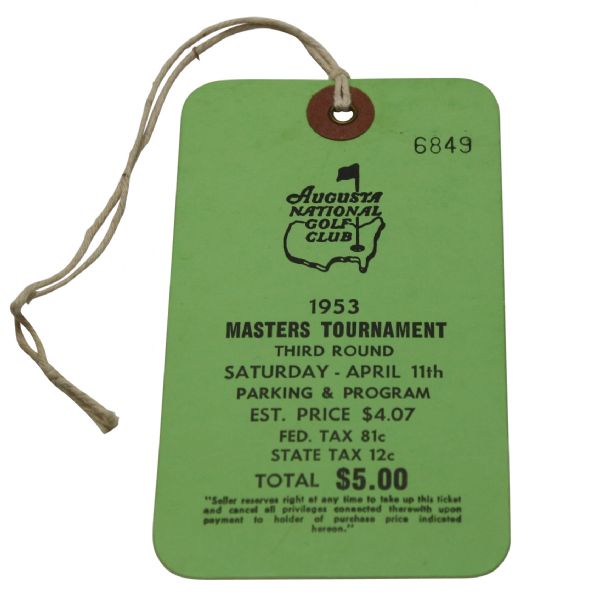 1953 Masters Ticket -Top Condition Example From Hogans Win-66 Low Round Of Event
