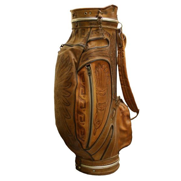 Genuine Leather Hand Tooled Aztec Mayan Indian Art Golf Bag