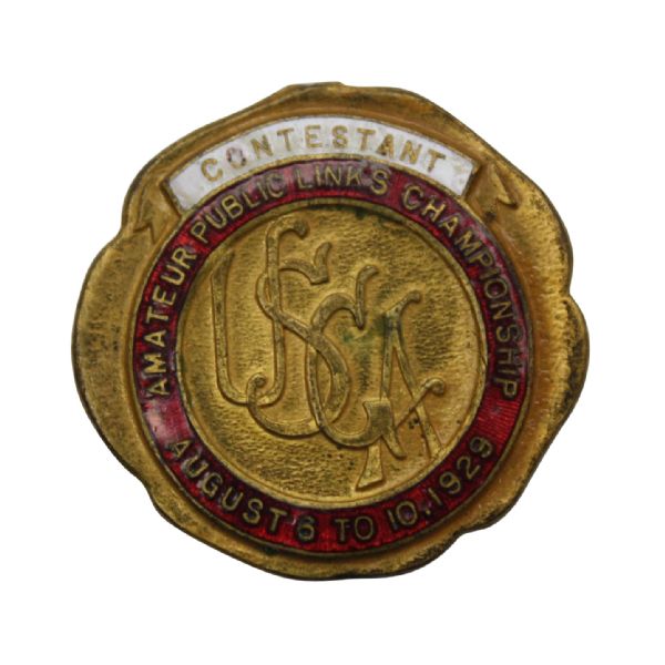 1929 USGA Amateur Public Links Contestant Pin- Carl F. Kauffmann Record 3rd Win