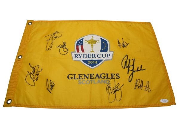 Multi-Signed 2014 Ryder Cup Screen Flag - 8 Signatures JSA Y01629