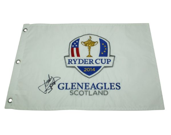Jordan Spieth Signed 2014 Ryder Cup Embroidered White Flag JSA COA