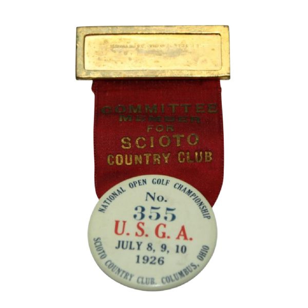1926 US Open Official Badge and Ribbon - Bobby Jones Open Victory @ Scioto C.C.