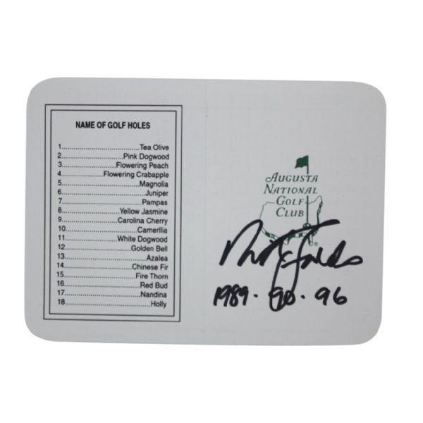 Nick Faldo Signed Masters Scorecard with Inscription JSA COA
