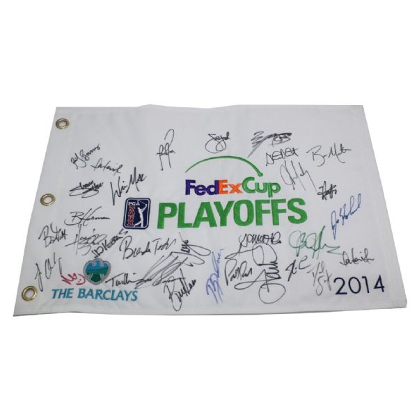 Multi-Signed 2014 PGA Playoffs Embroidered Flag - The Barclays JSA COA