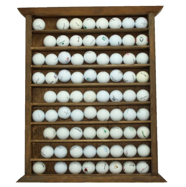 Wood Golf Display with Miscellaneaous Logo Golf Balls