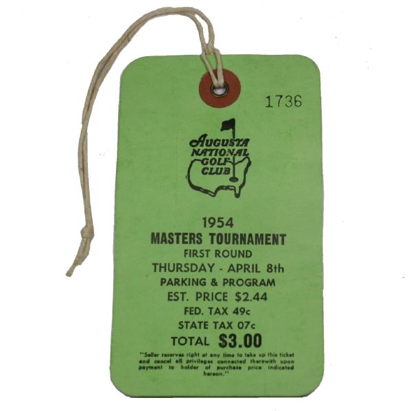 1954 Masters Thursday Ticket, Badge  -  Sam Snead Third/Final Victory @ Augusta