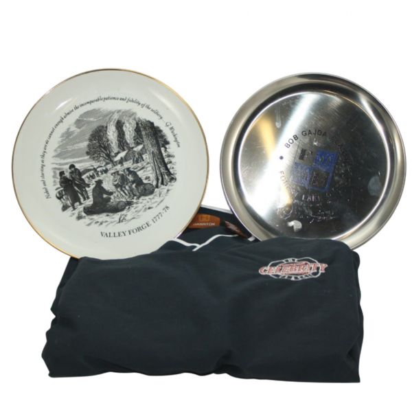 Lot of 3 Jack Fleck Items: Bob Gajda Classic Plate, 1987 Senior Championship Plate, and Celebrity Jacket