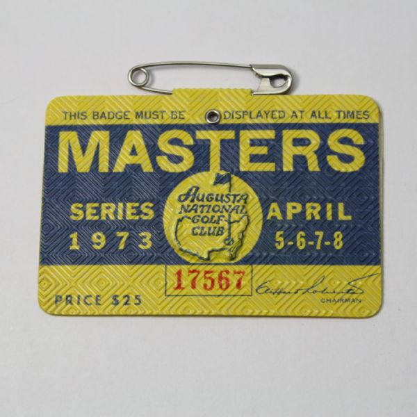 1973 Masters Badge - Tommy Aaron Winner