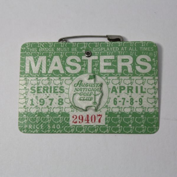 1978 Masters Tournament Badge - Gary Players Final Masters Victory