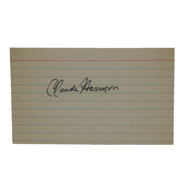 Seldom Seen! 1948 Masters Champion CLAUDE HARMON Signed 3x5 Card JSA COA