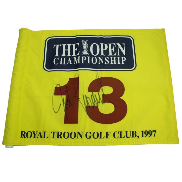 Justin Leonard Signed 1997 Royal Troon Flag - 13th Hole Large Auto
