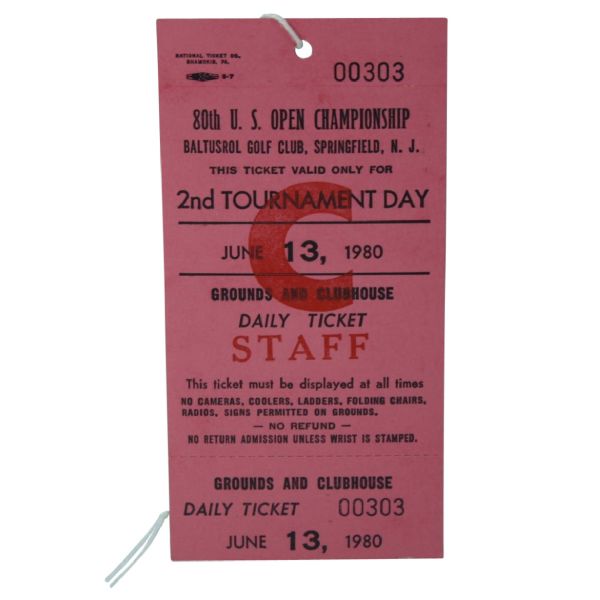 1980 US Open Full 2nd Round Tikcet - Jack Nicklaus 4th US Open Victory