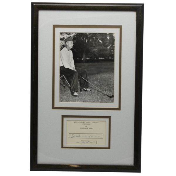 Edward Duke of Windsor Signed & Dated Card W/U.P.I. Golf Wire Photo- Deluxe Framed