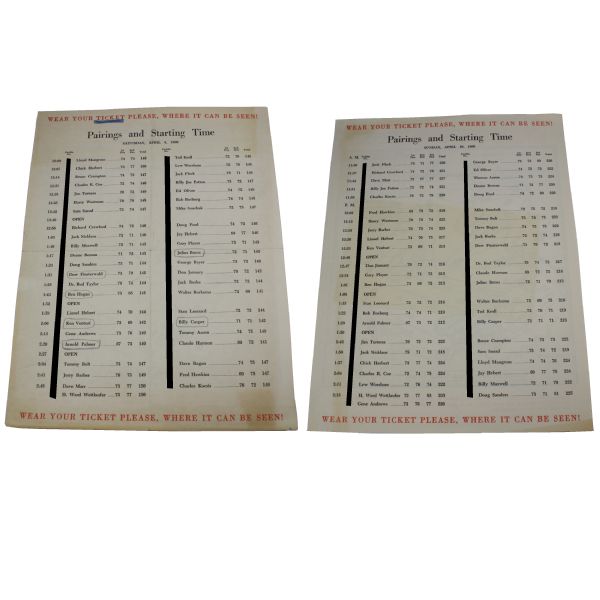 1960 Masters Saturday and Sunday Pairing Sheets - Palmer Victory