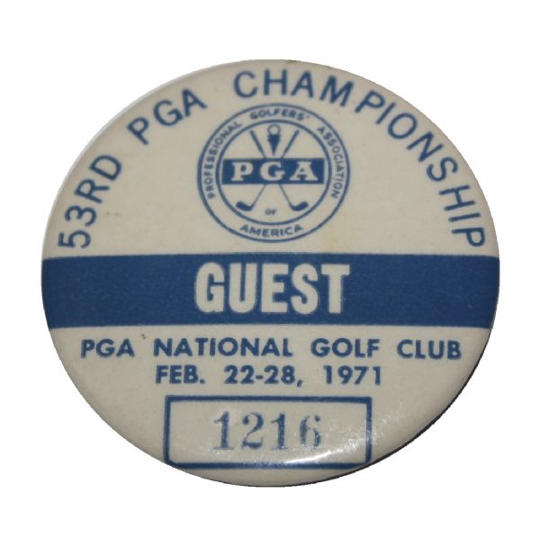 1971 PGA Championship Guest Badge - Nicklaus 9th Major Win 
