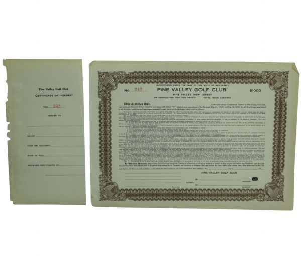 1925 Pine Valley Bond Certificate with Stub - $1,000.00