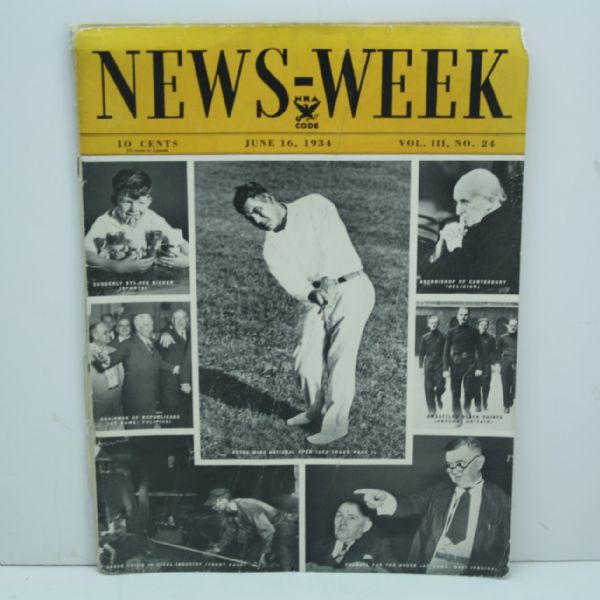 1934 Newsweek Magazine Featuring That Year’s U.S. Open Champion Olin Dutra on Cover