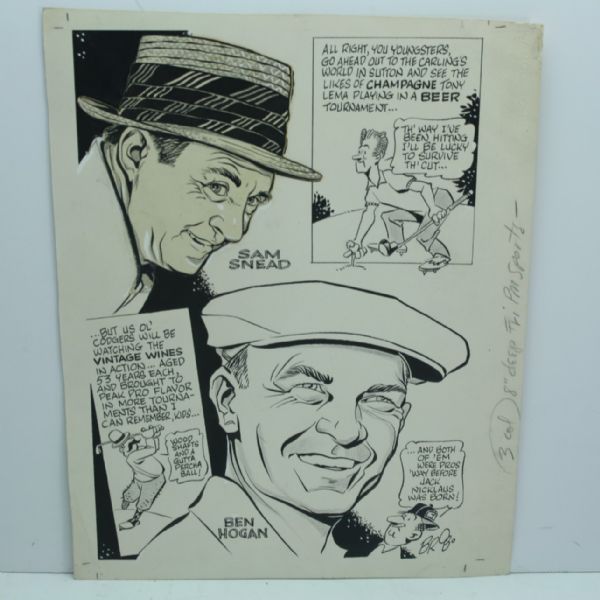 Original Hand-Drawn Advertisement - Hogan, Snead & Lema 1965 PGA Tour Promotion