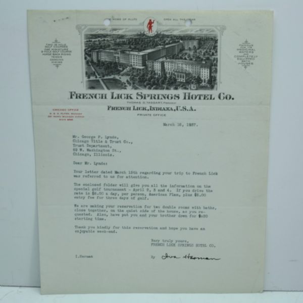 1937 Midwest Amateur Golf Tournament Brochure & Host Site French Lick Springs Resort Vintage Letter