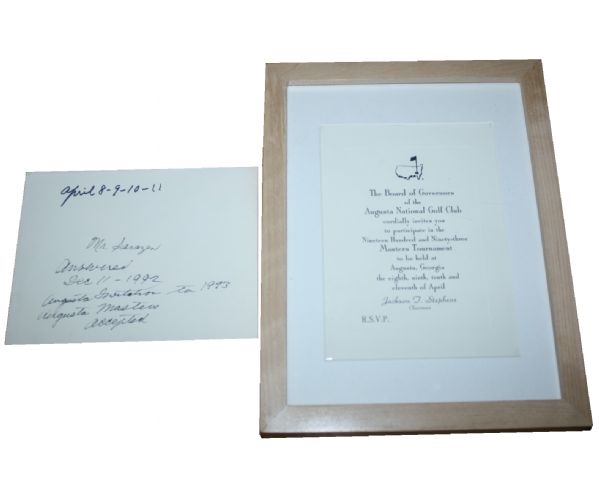 Gene Sarazen 1993 Masters Invitation with Envelope and Notation JSA COA