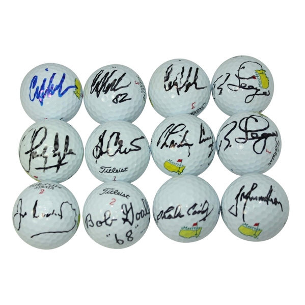 Lot of Twelve Masters Logo Golf Balls Signed by Champs JSA COA