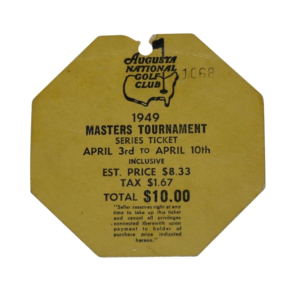 1949 Masters Series Ticket - Sam Sneads First Masters Victory