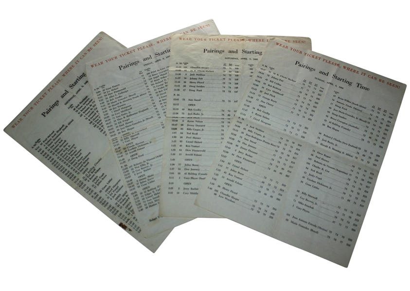 1962 Masters Pairing Sheets - Thurs-Sun - Palmers Third Masters Win