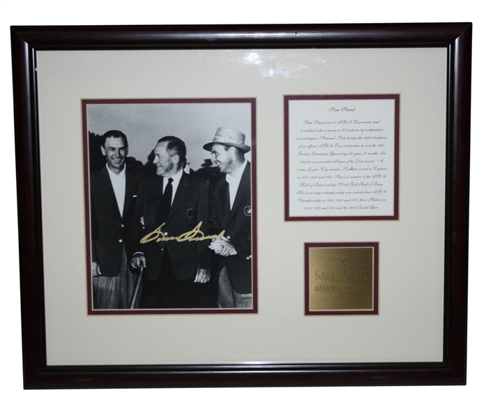 Sam Snead Signed Masters Photo with Hogan and Jones - Framed JSA COA
