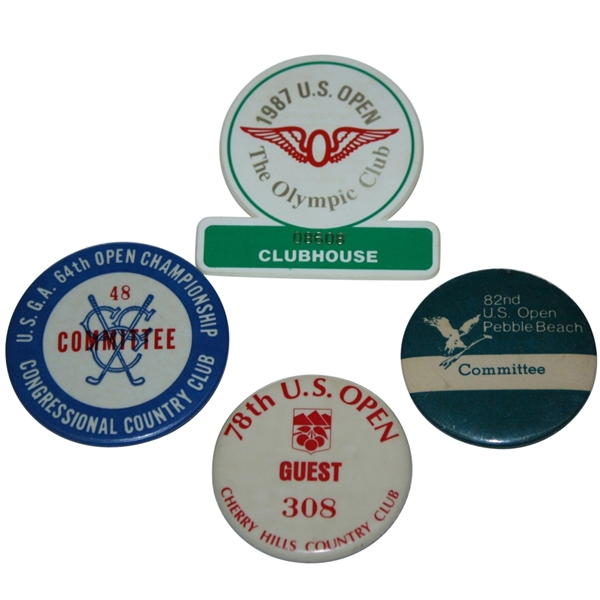 Lot of 4 US Open Ticket Badges - 1964, 1978, 1982, and 1987