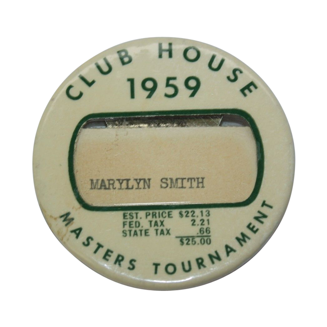 Lot Detail - 1959 Masters Tournament Clubhouse Badge - Marylyn Smith