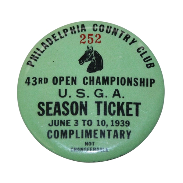 1939 US Open Complimentary Season Ticket #252 - Philadelphia CC