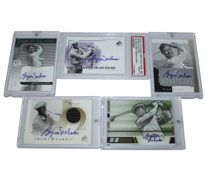 Lot of 5 Byron Nelson Signed Golf Cards JSA COA