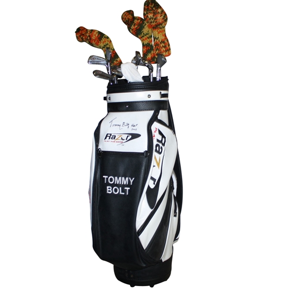 Tommy Bolt Signed Golf Bag with Clubs, Signed Putter, and Signed Wood JSA COA